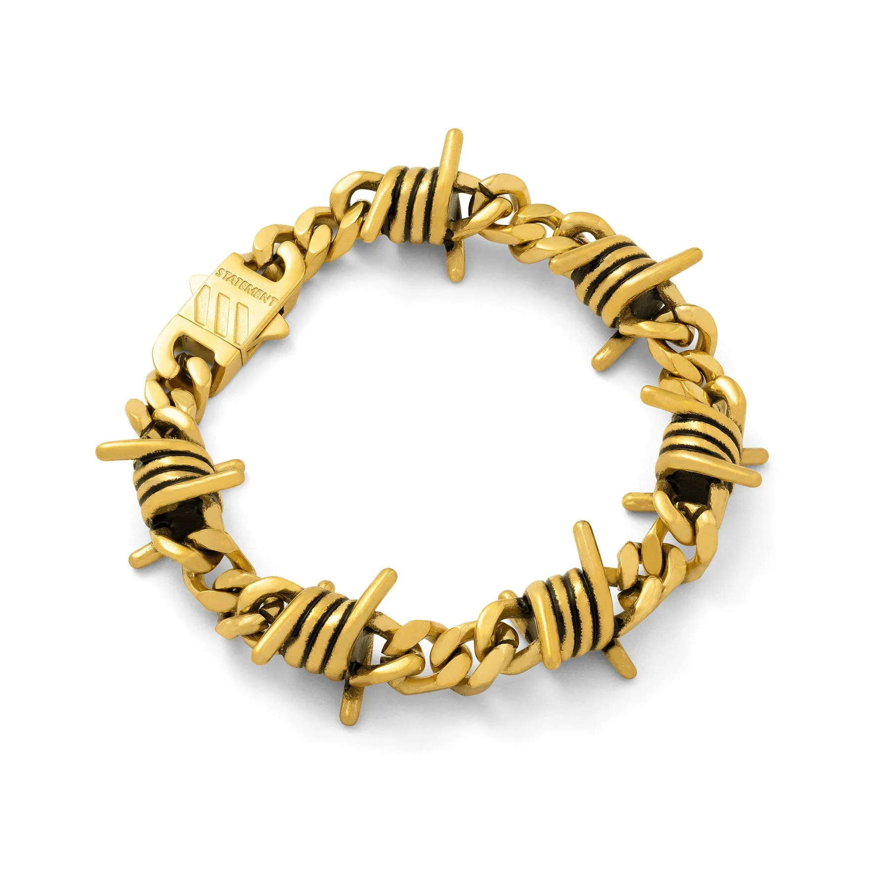 9mm Barbed Wire Cuban Bracelet (Gold)