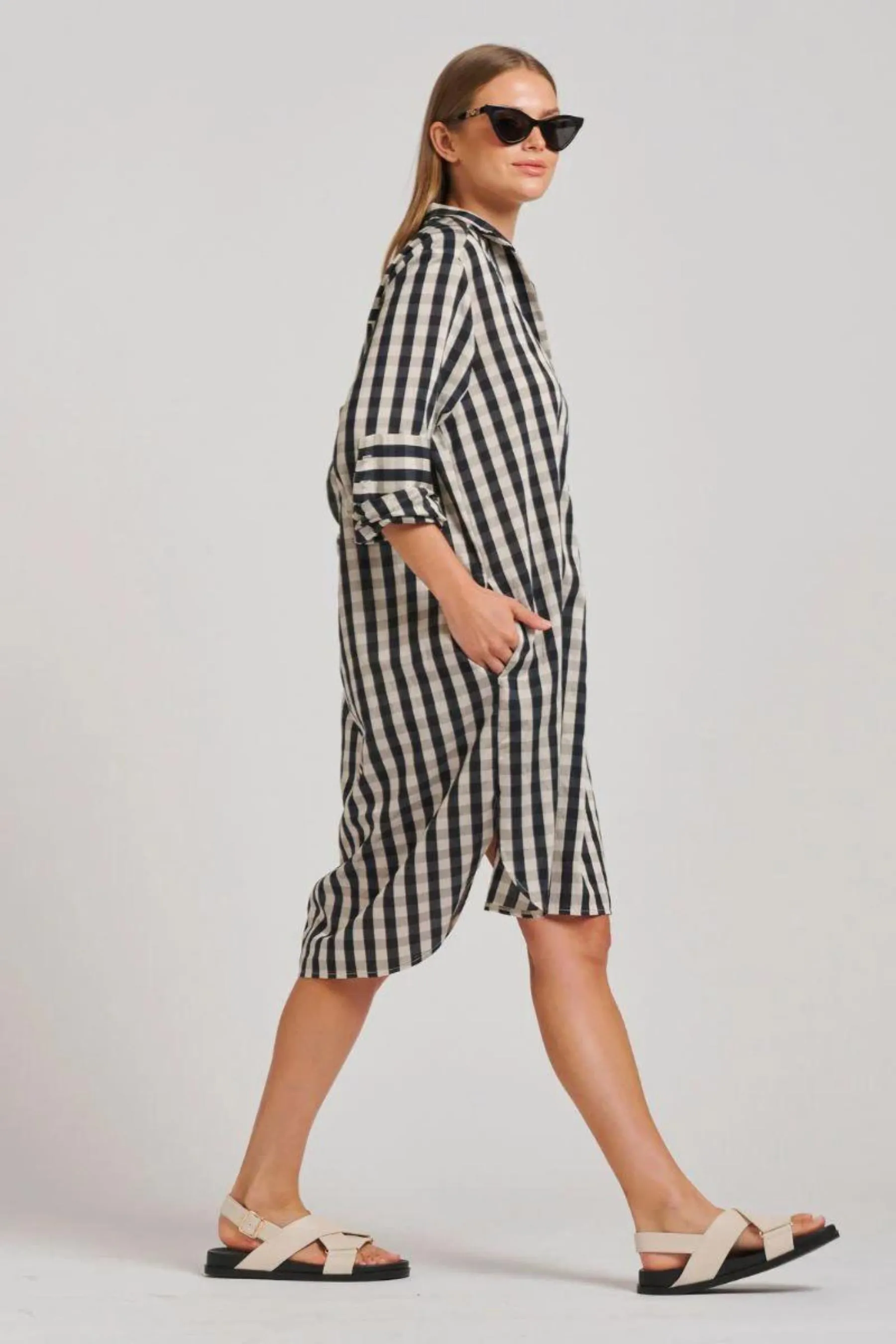 Avril Popover Shirtdress | French Navy Gingham