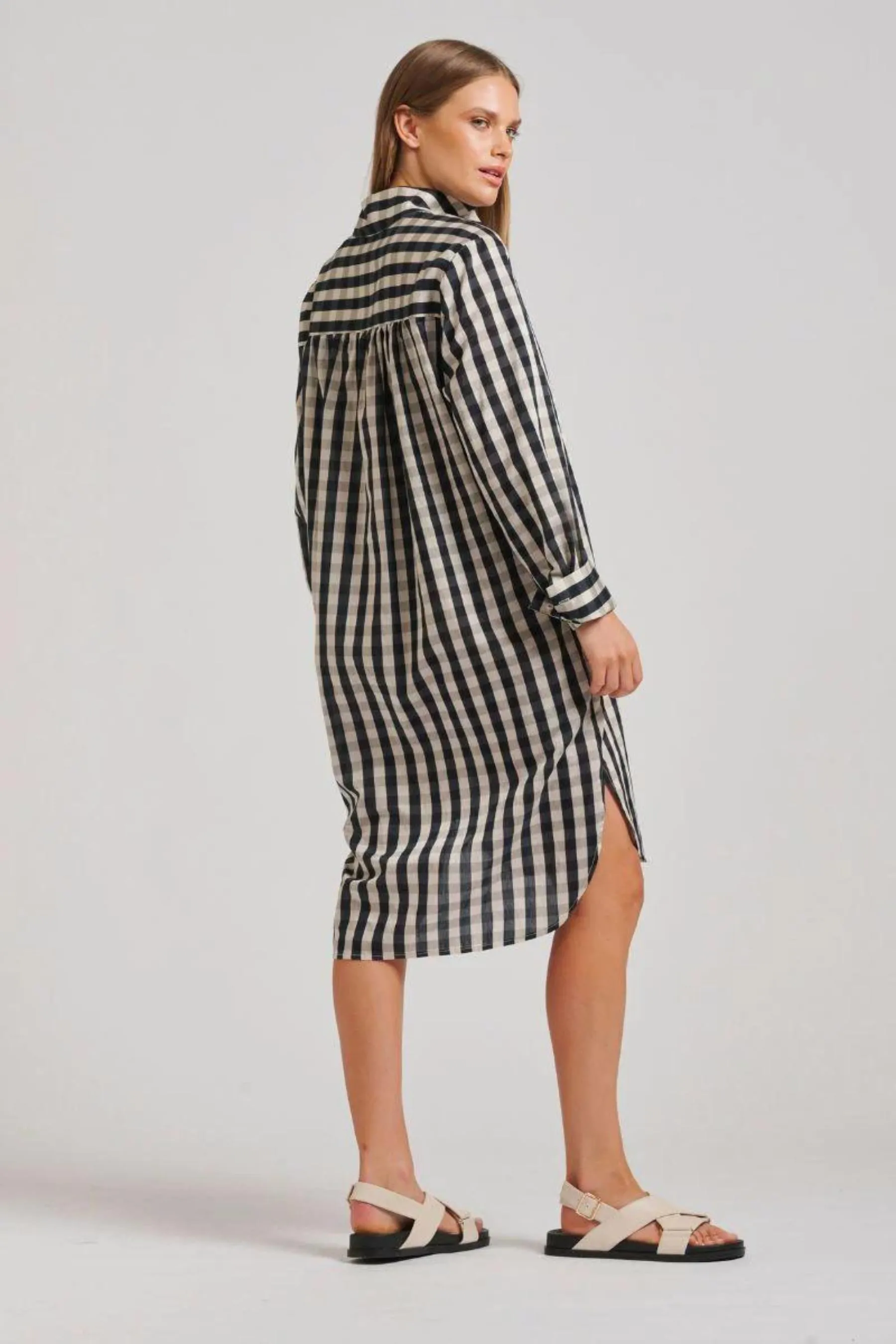 Avril Popover Shirtdress | French Navy Gingham