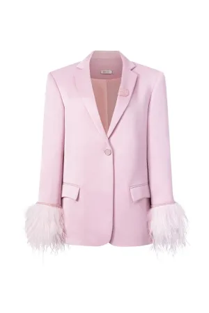 BABY PINK KIERA TAFFETA FEATHER BLAZER