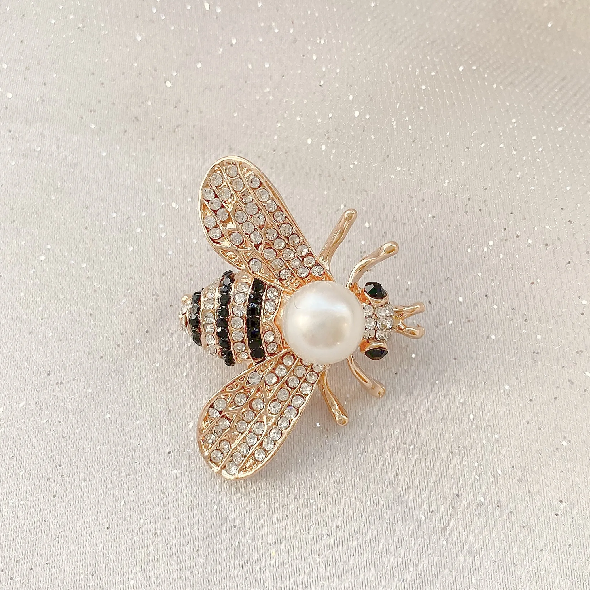 Bee Brooch Gold Pearl Pin Crystal