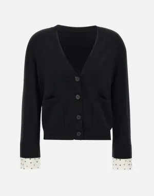 Black Viscose Cardigan with Triangle Details