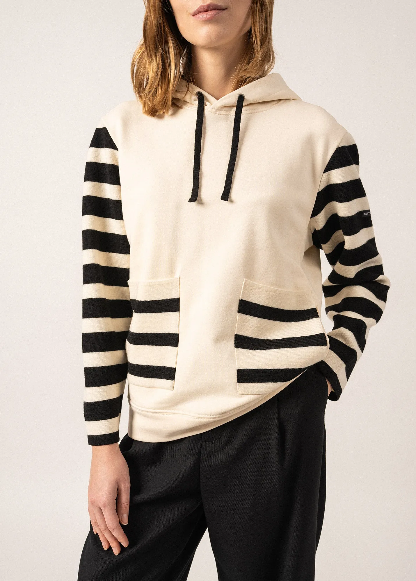 BLIZZARD - Hoodie in Wool and Cotton for Women by Isabelle Ballu (IVORY / BLACK)