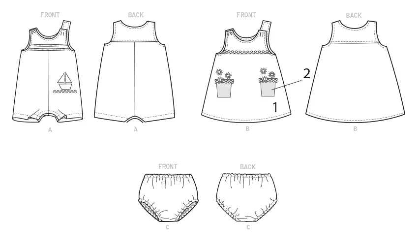 Butterick Pattern B6905 Baby Overalls, Dress and Panties