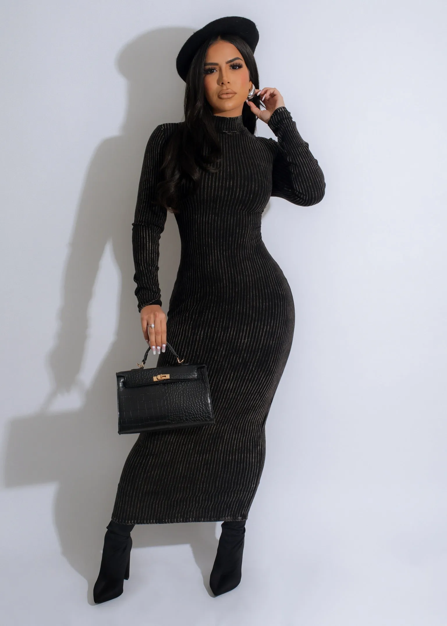 Can I Get It Ribbed Midi Dress Black