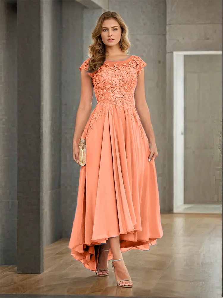 Cap Sleeves Lace Appliques Chiffon Mother of the Bride Dresses