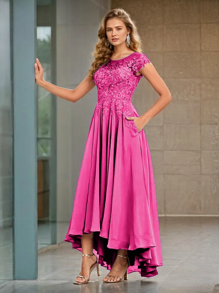 Cap Sleeves Lace Appliques Chiffon Mother of the Bride Dresses