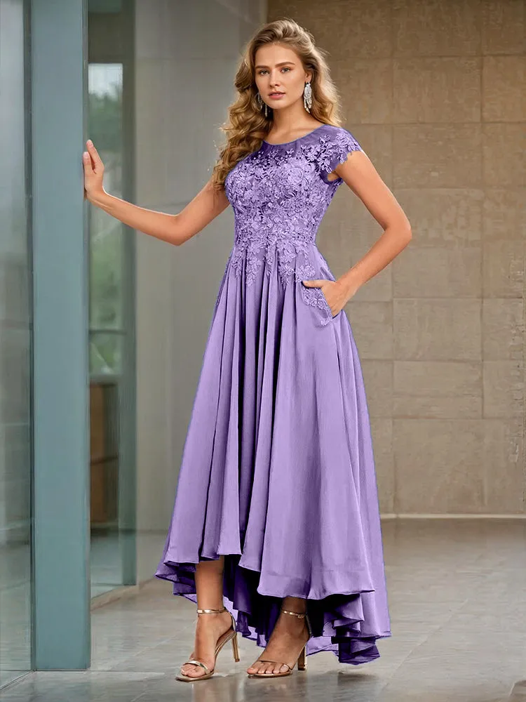 Cap Sleeves Lace Appliques Chiffon Mother of the Bride Dresses