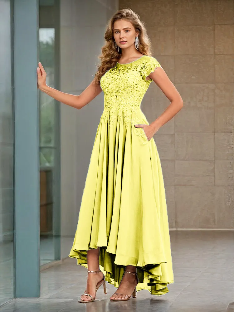 Cap Sleeves Lace Appliques Chiffon Mother of the Bride Dresses