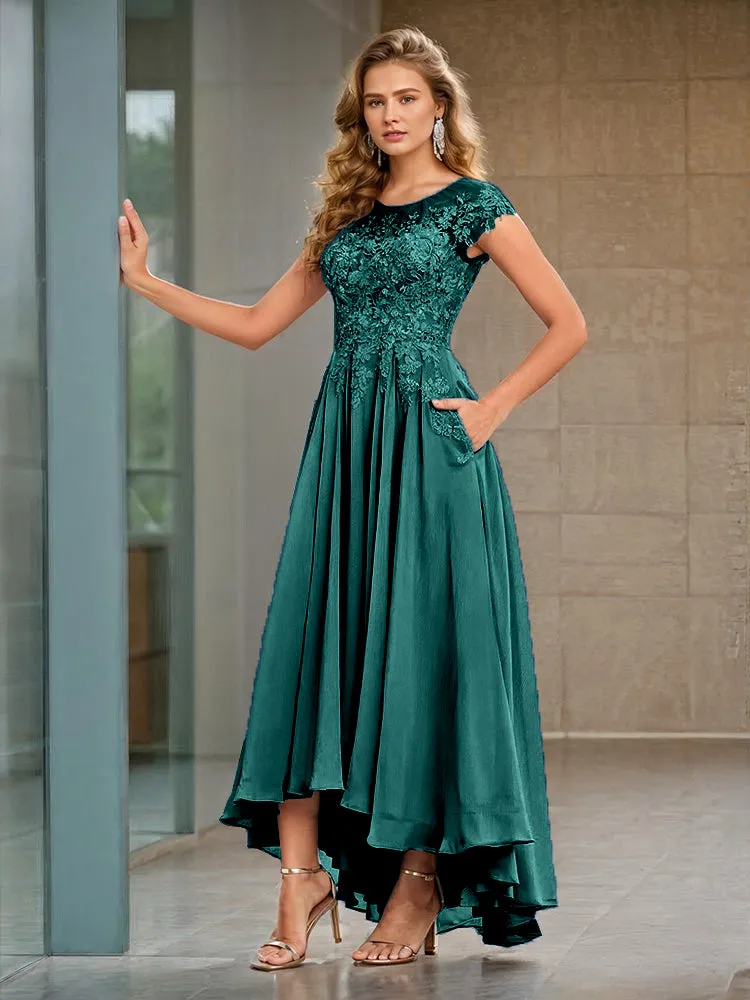 Cap Sleeves Lace Appliques Chiffon Mother of the Bride Dresses