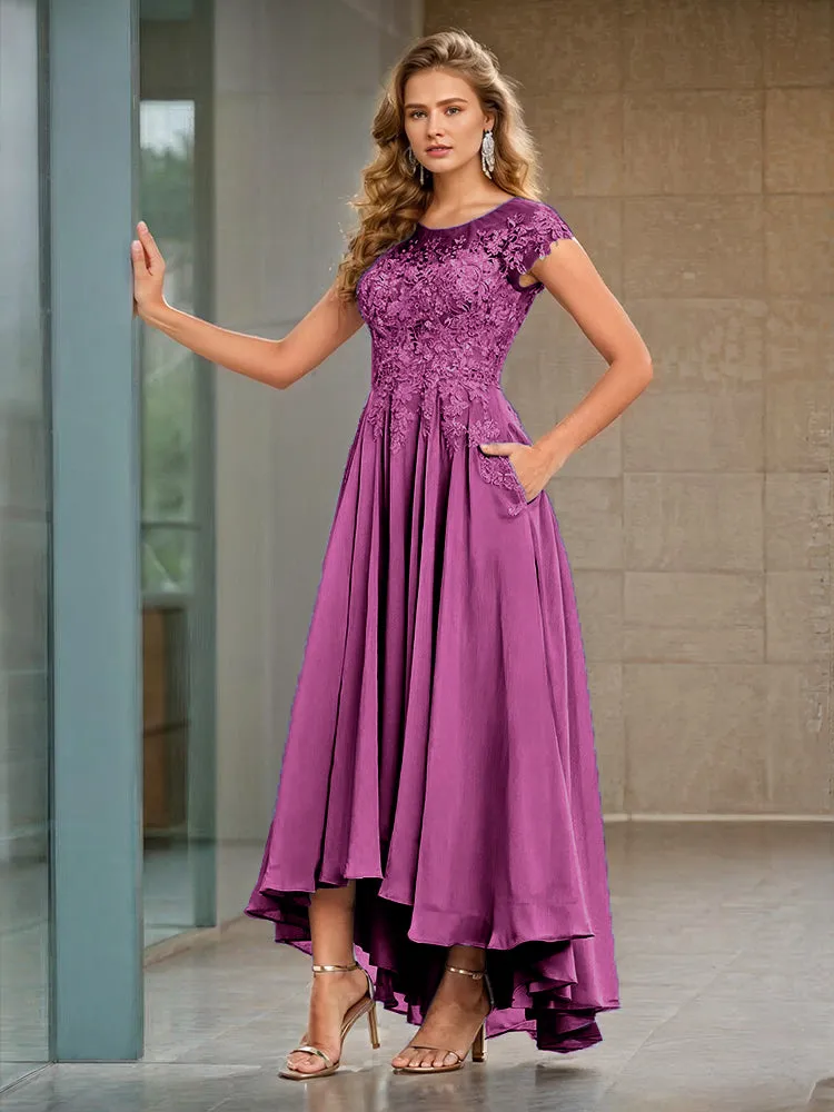 Cap Sleeves Lace Appliques Chiffon Mother of the Bride Dresses