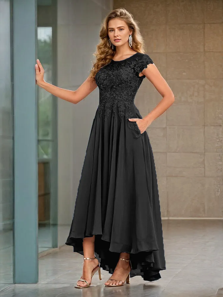 Cap Sleeves Lace Appliques Chiffon Mother of the Bride Dresses