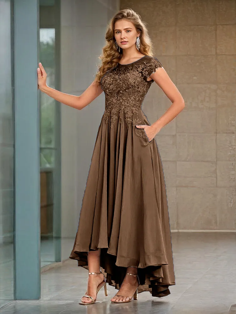 Cap Sleeves Lace Appliques Chiffon Mother of the Bride Dresses