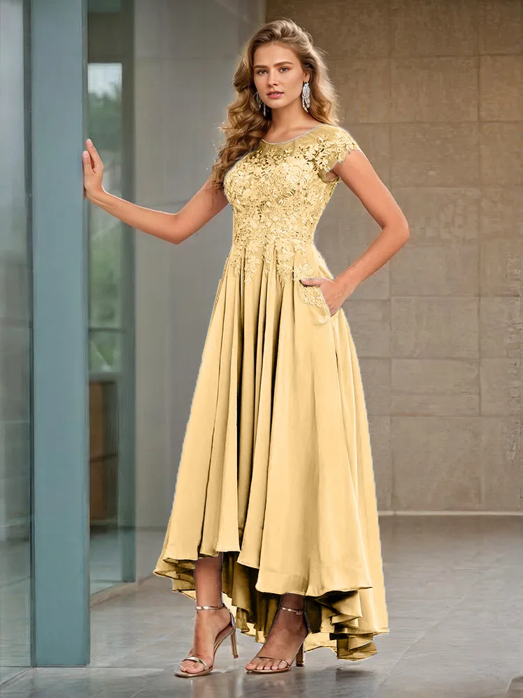 Cap Sleeves Lace Appliques Chiffon Mother of the Bride Dresses