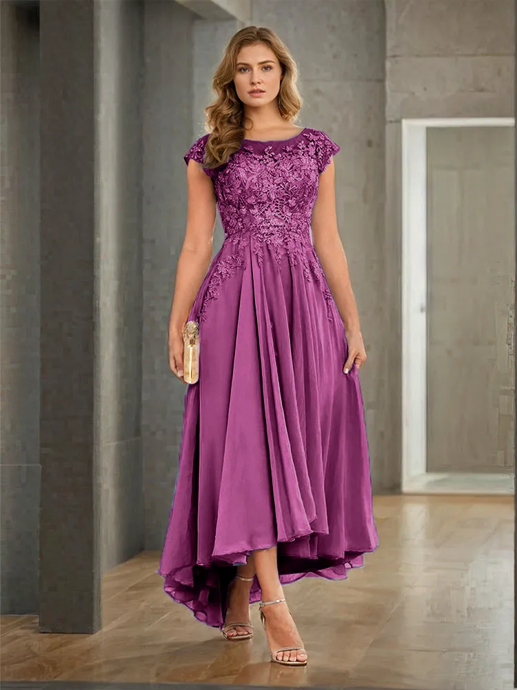 Cap Sleeves Lace Appliques Chiffon Mother of the Bride Dresses