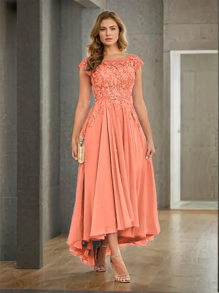 Cap Sleeves Lace Appliques Chiffon Mother of the Bride Dresses