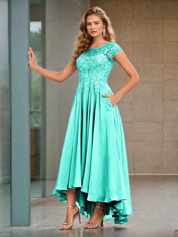 Cap Sleeves Lace Appliques Chiffon Mother of the Bride Dresses