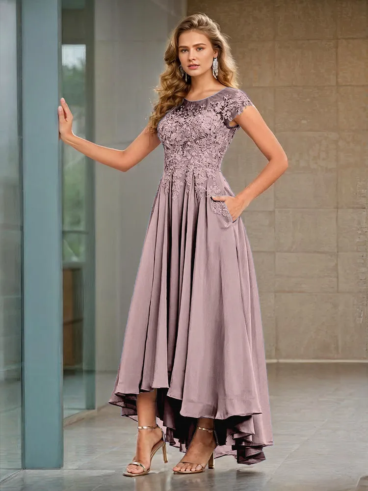 Cap Sleeves Lace Appliques Chiffon Mother of the Bride Dresses