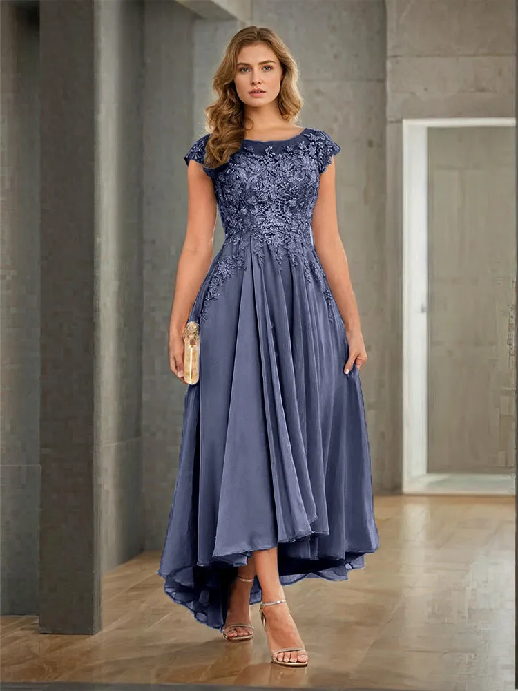 Cap Sleeves Lace Appliques Chiffon Mother of the Bride Dresses