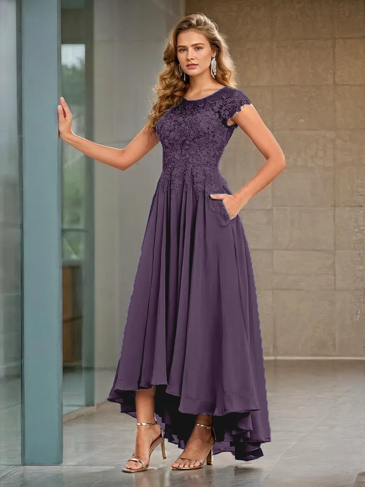 Cap Sleeves Lace Appliques Chiffon Mother of the Bride Dresses