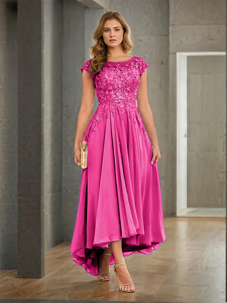 Cap Sleeves Lace Appliques Chiffon Mother of the Bride Dresses