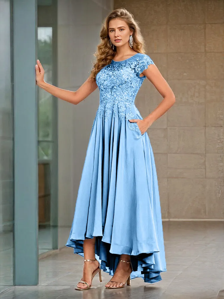 Cap Sleeves Lace Appliques Chiffon Mother of the Bride Dresses