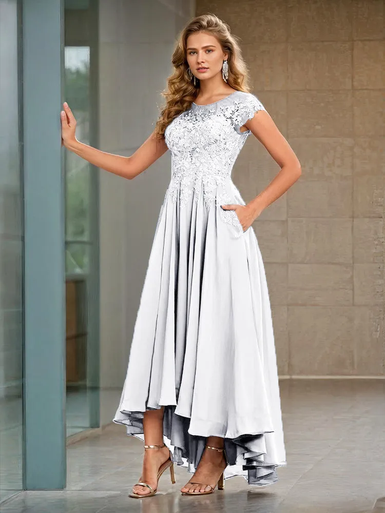 Cap Sleeves Lace Appliques Chiffon Mother of the Bride Dresses