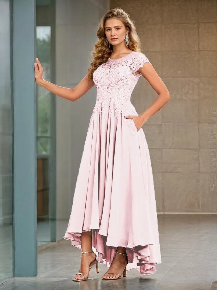 Cap Sleeves Lace Appliques Chiffon Mother of the Bride Dresses