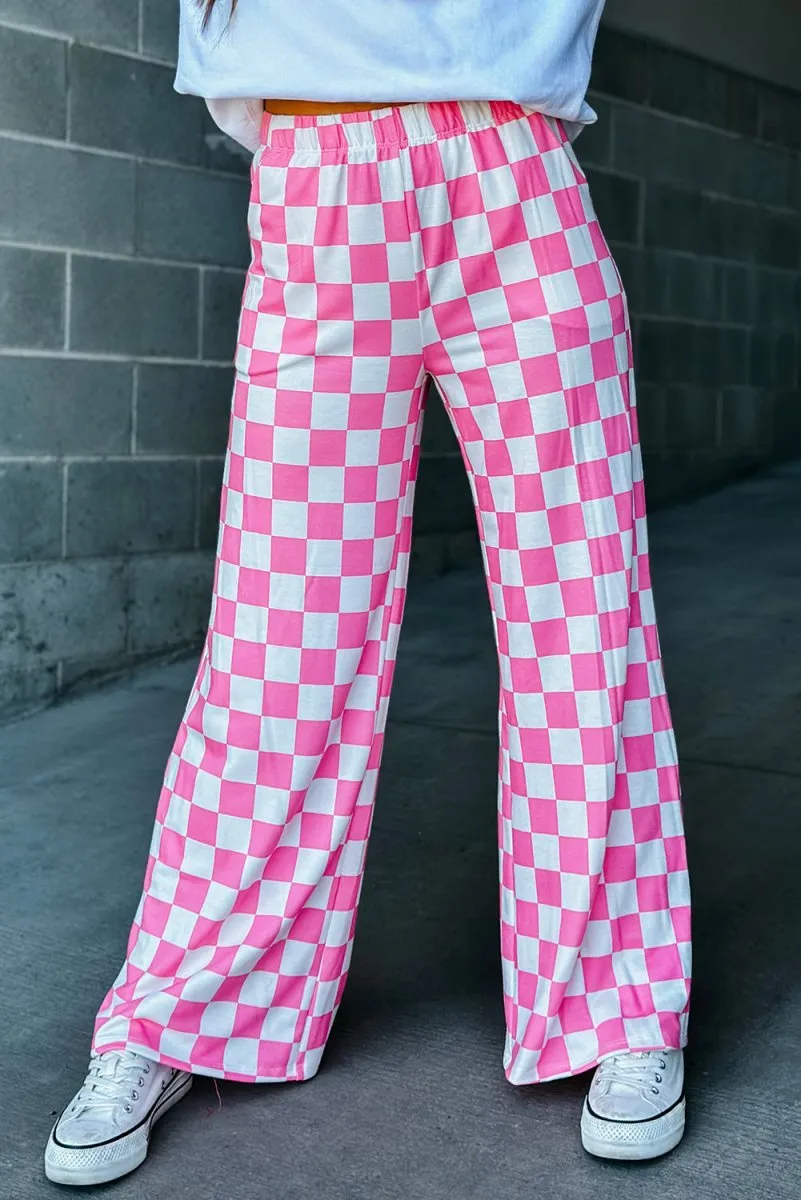 Checkered Wide Leg High Waist Pants