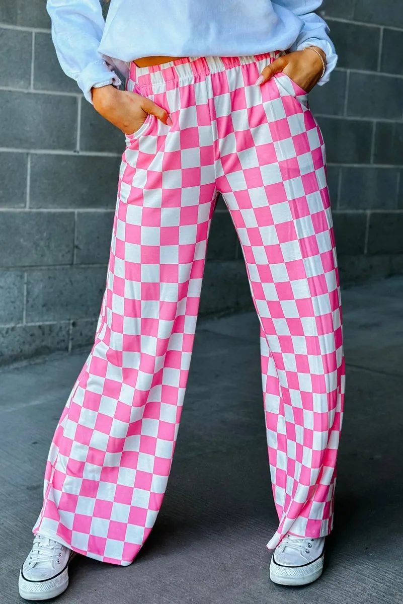 Checkered Wide Leg High Waist Pants