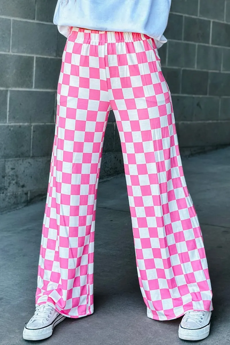 Checkered Wide Leg High Waist Pants