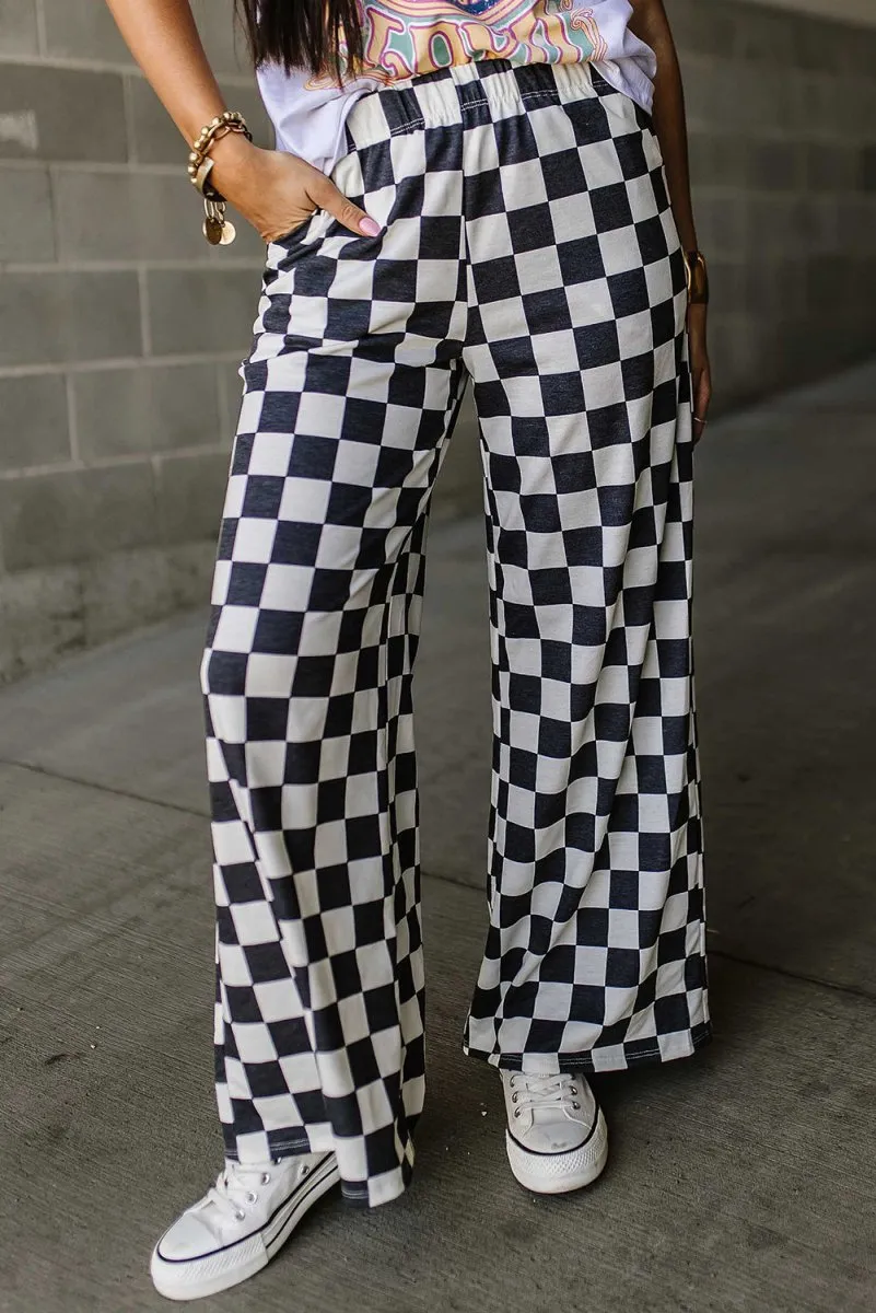 Checkered Wide Leg High Waist Pants