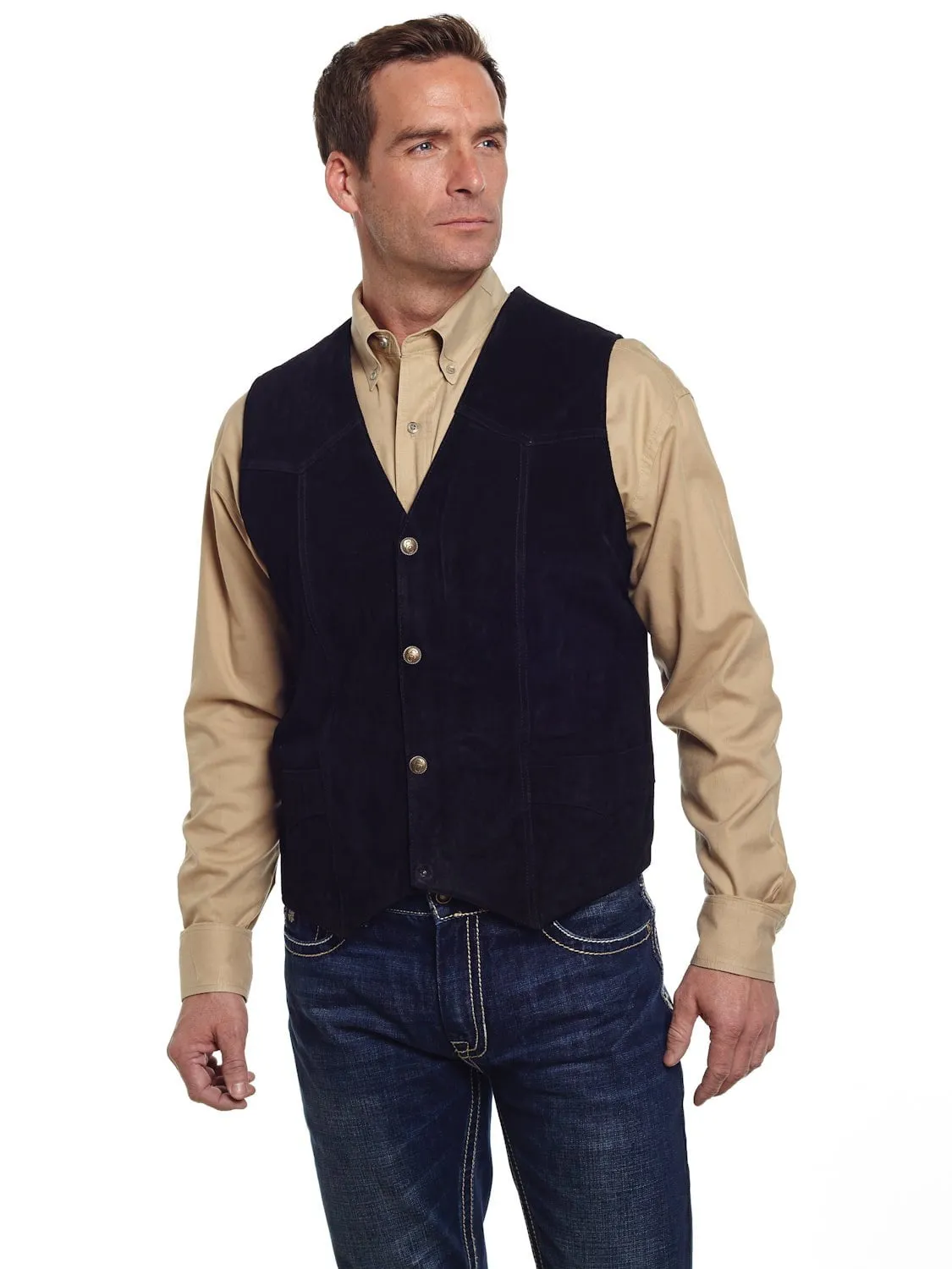 Cripple Creek Mens Black Boar Suede Leather Western Snap Front Vest