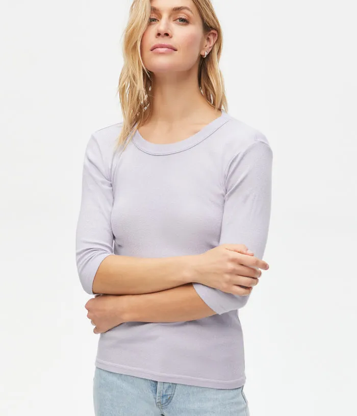 Dora 3/4 Sleeve Shine Tee | Black, Sweet Lilac