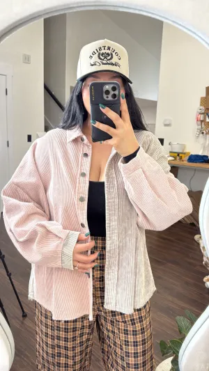 Dusty pink colorblock boyfriend shacket