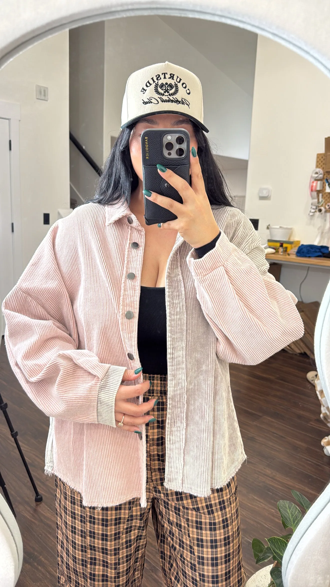 Dusty pink colorblock boyfriend shacket