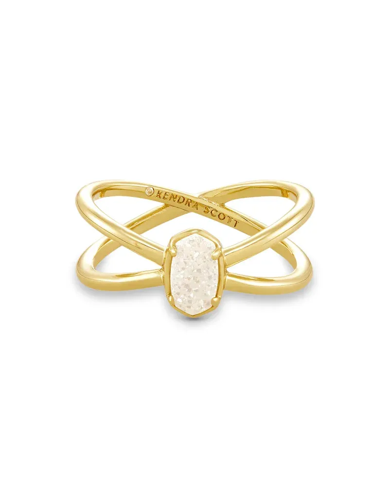 Emilie Gold Double Band Ring in Iridescent Drusy by Kendra Scott