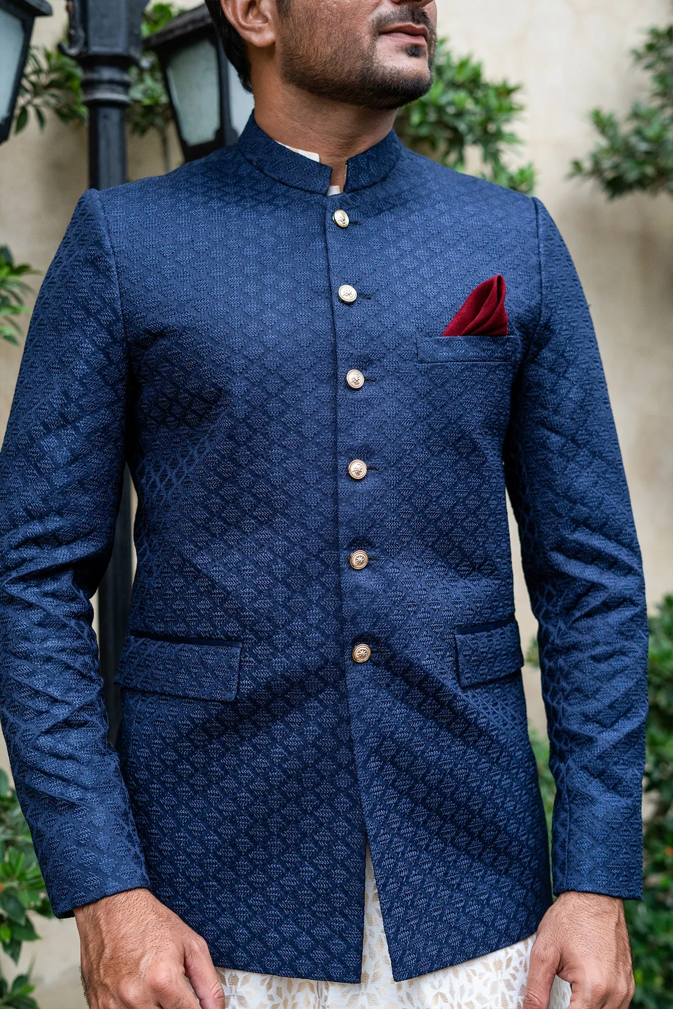 ER 2081 Navy Blue Nehru Jacket Front Open Wedding Prince Coat