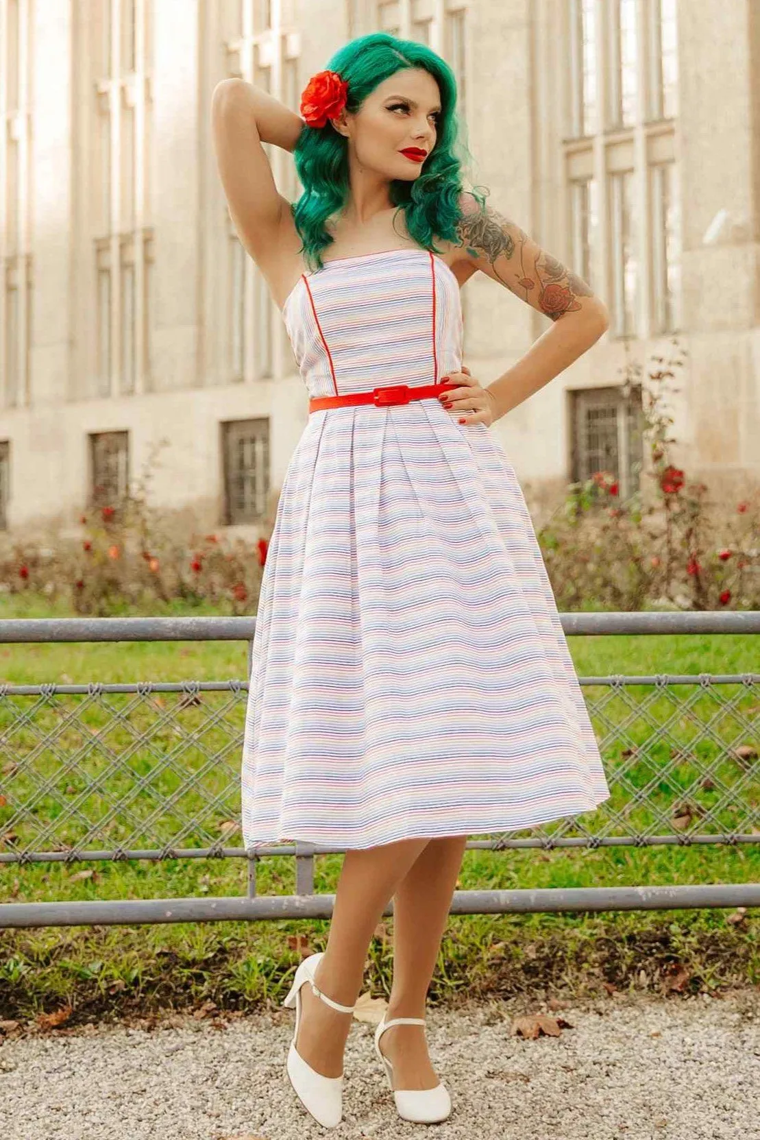 Evie Summer Striped Strapless Dress