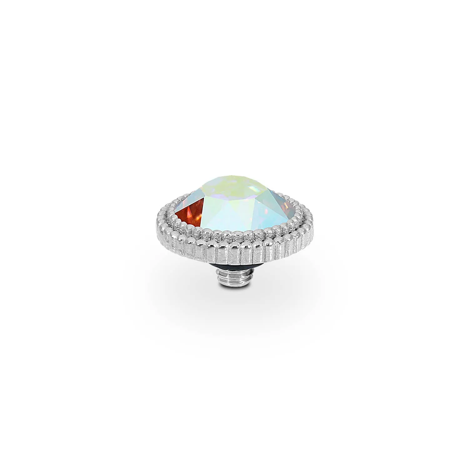 Fabero Flat Silver and Aurora Boreale Crystal Ring Gem Top, 10mm