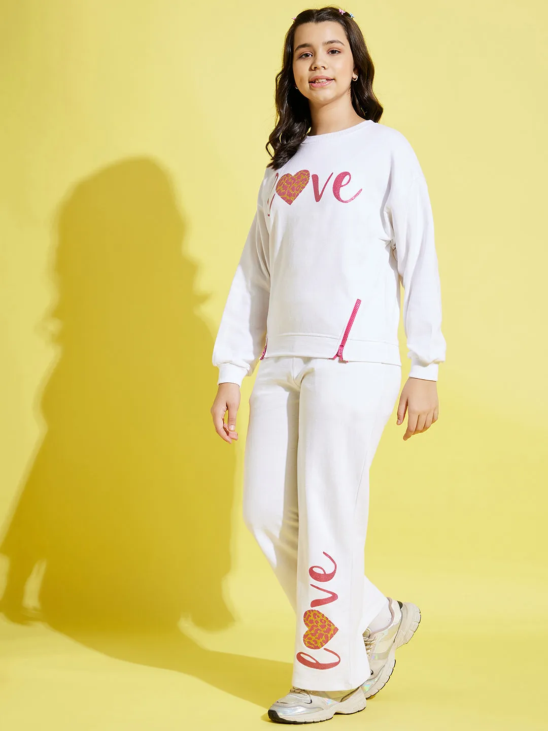 Girls White Love Oversize Sweatshirt With Track Pants