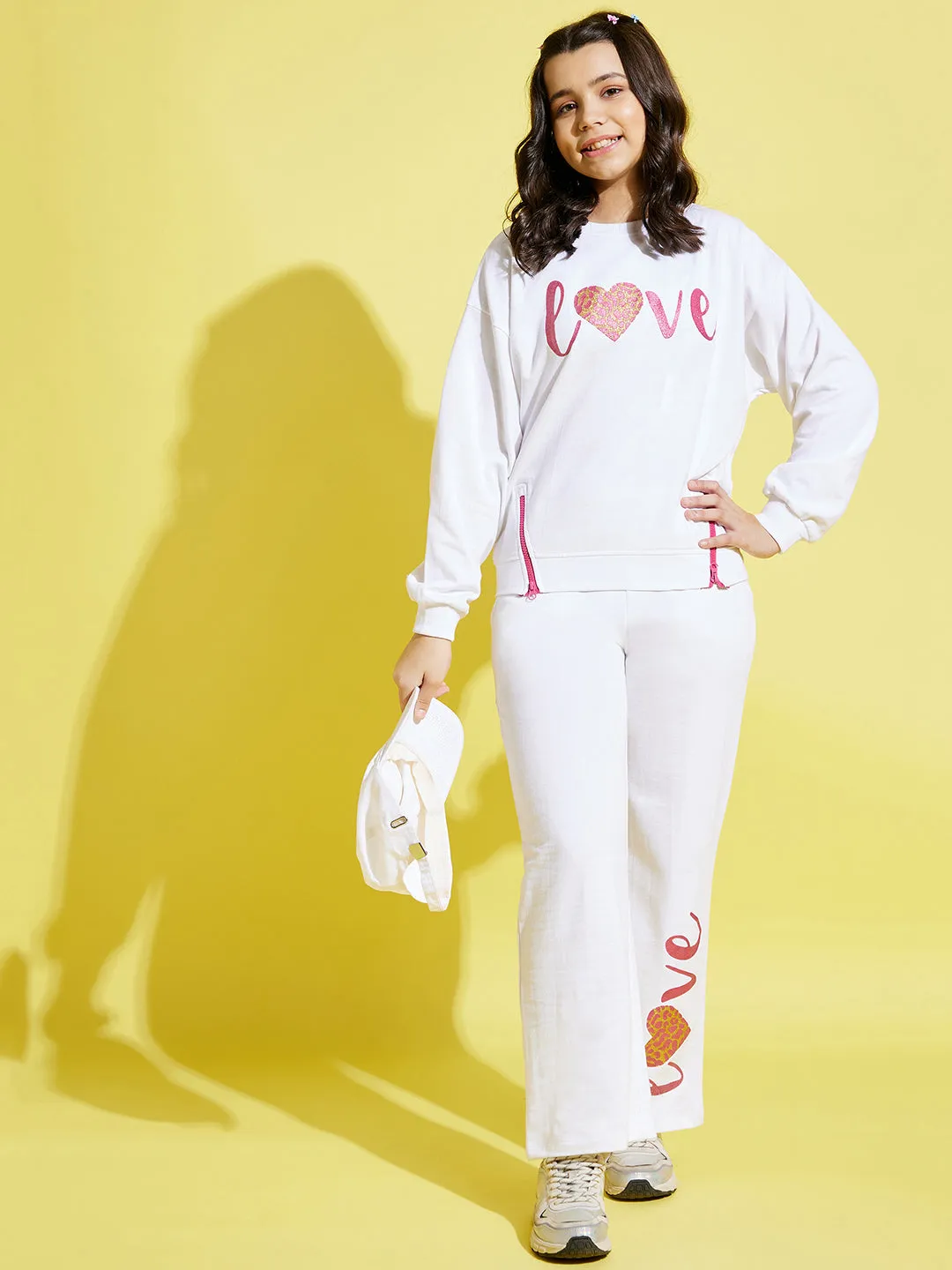 Girls White Love Oversize Sweatshirt With Track Pants