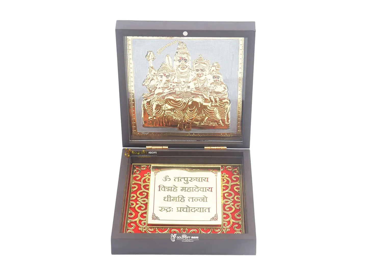 GoldGiftIdeas 24K Gold Plated Shiv Parivar Photo Frame with Mantra, Return Gifts for Housewarming, Shiva Photo Frame for Pooja, Shiv Parvati Frame for Temple