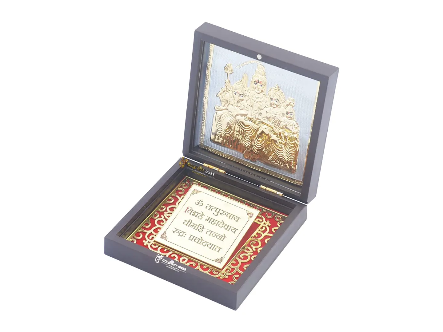 GoldGiftIdeas 24K Gold Plated Shiv Parivar Photo Frame with Mantra, Return Gifts for Housewarming, Shiva Photo Frame for Pooja, Shiv Parvati Frame for Temple