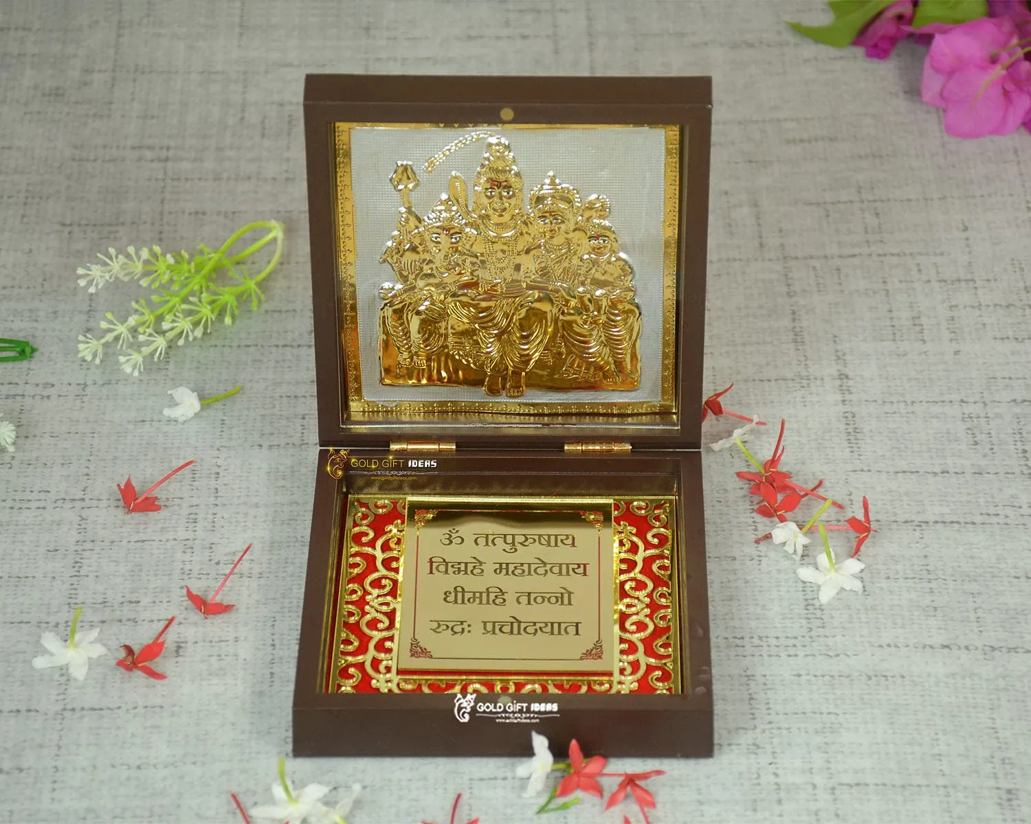 GoldGiftIdeas 24K Gold Plated Shiv Parivar Photo Frame with Mantra, Return Gifts for Housewarming, Shiva Photo Frame for Pooja, Shiv Parvati Frame for Temple