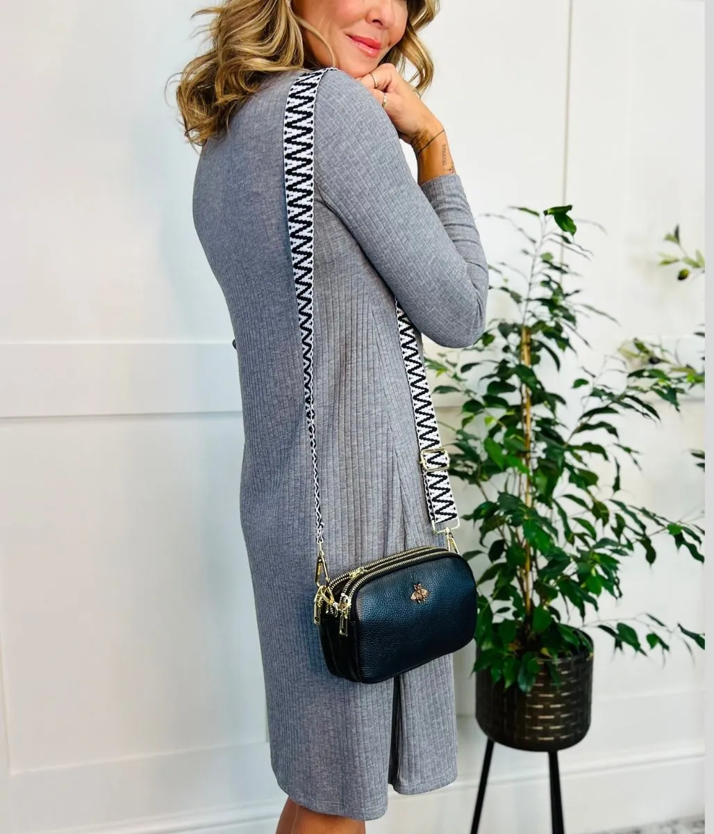 Grey Ribbed Jersey Dress