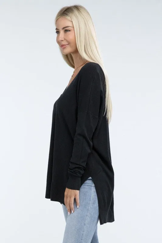 Hi-Low Hem Front Seam Sweater