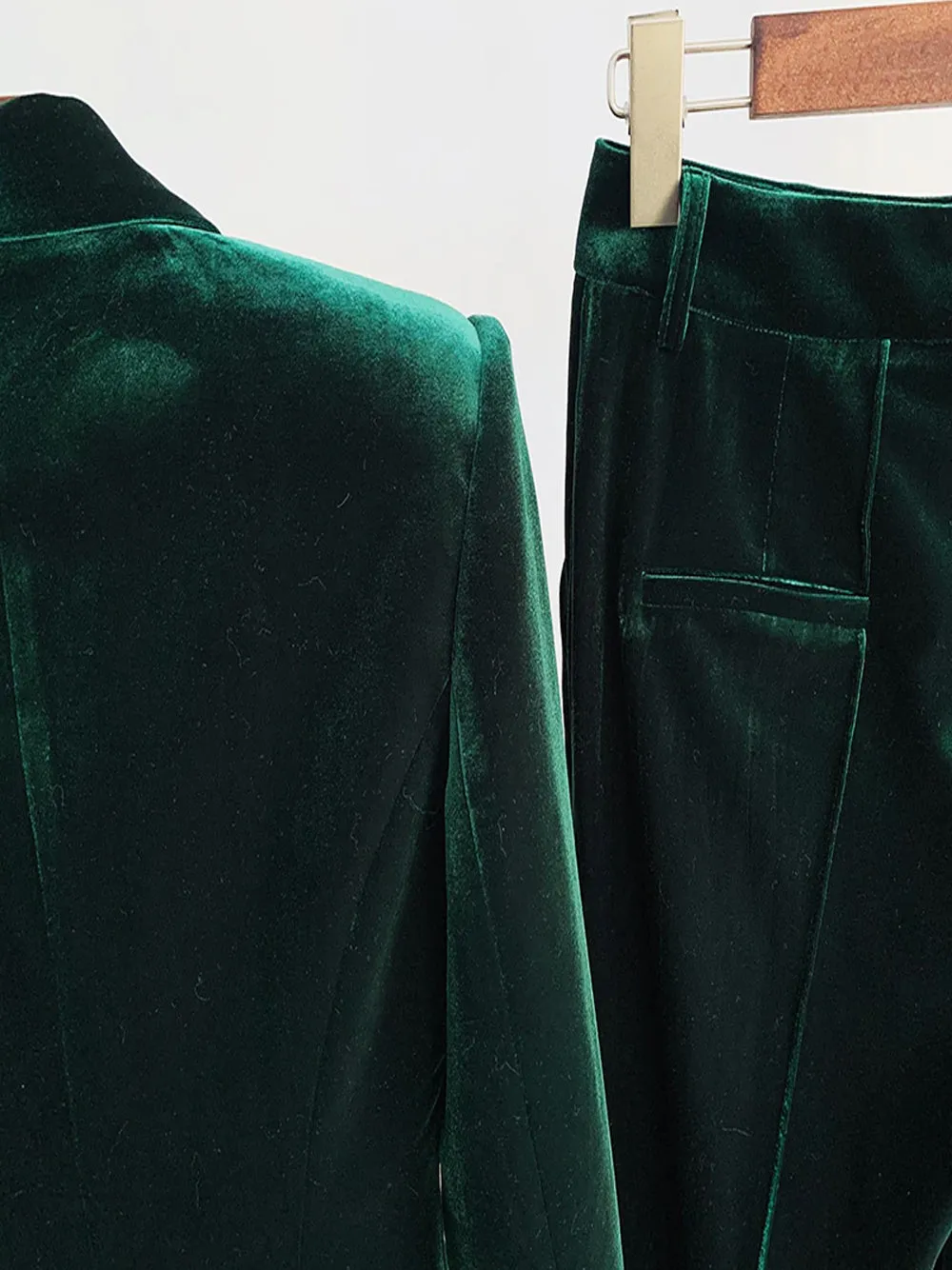 HINIYA Velvet Blazer & Flared Pants Set in Green