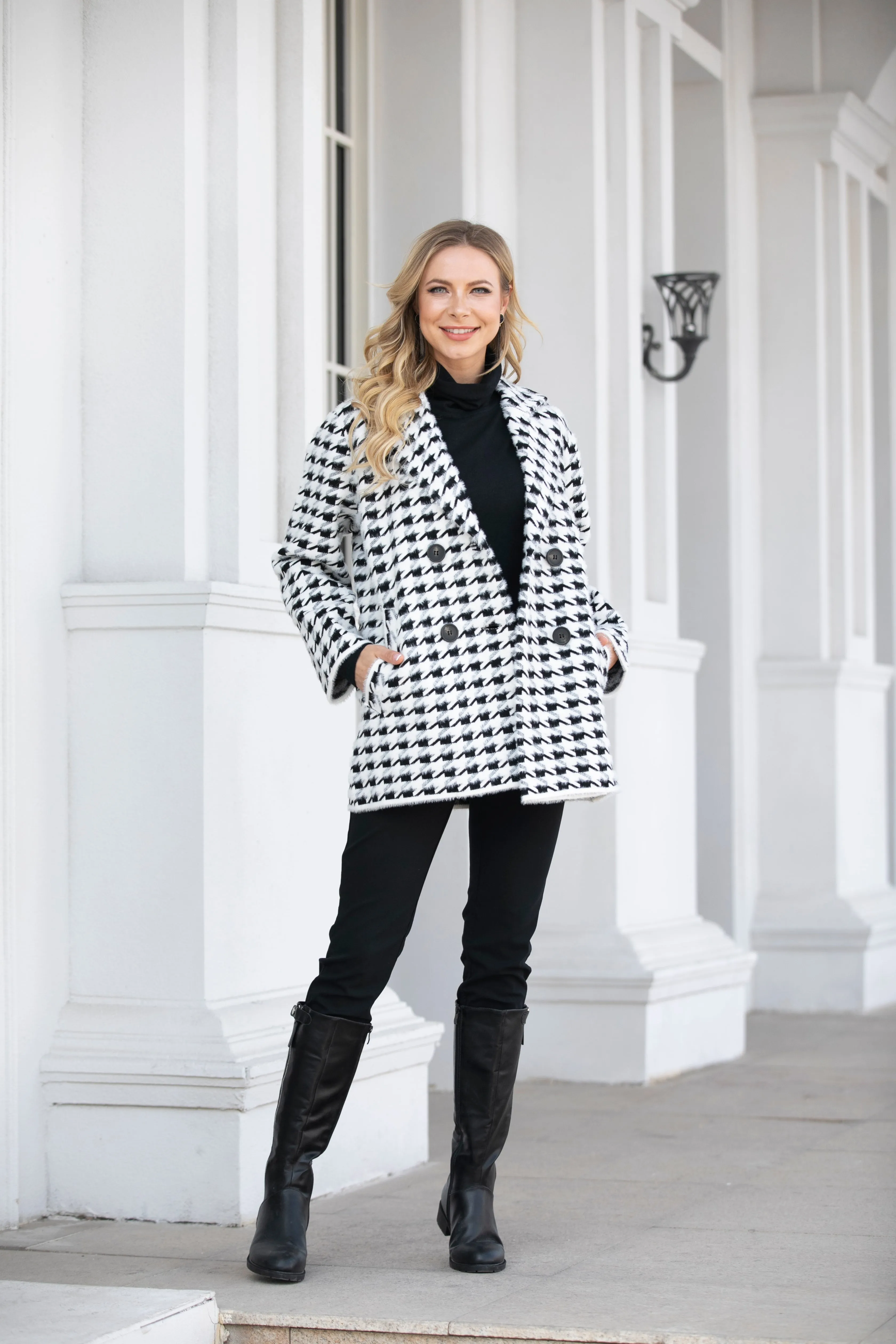 Houndstooth Jacket with Pockets