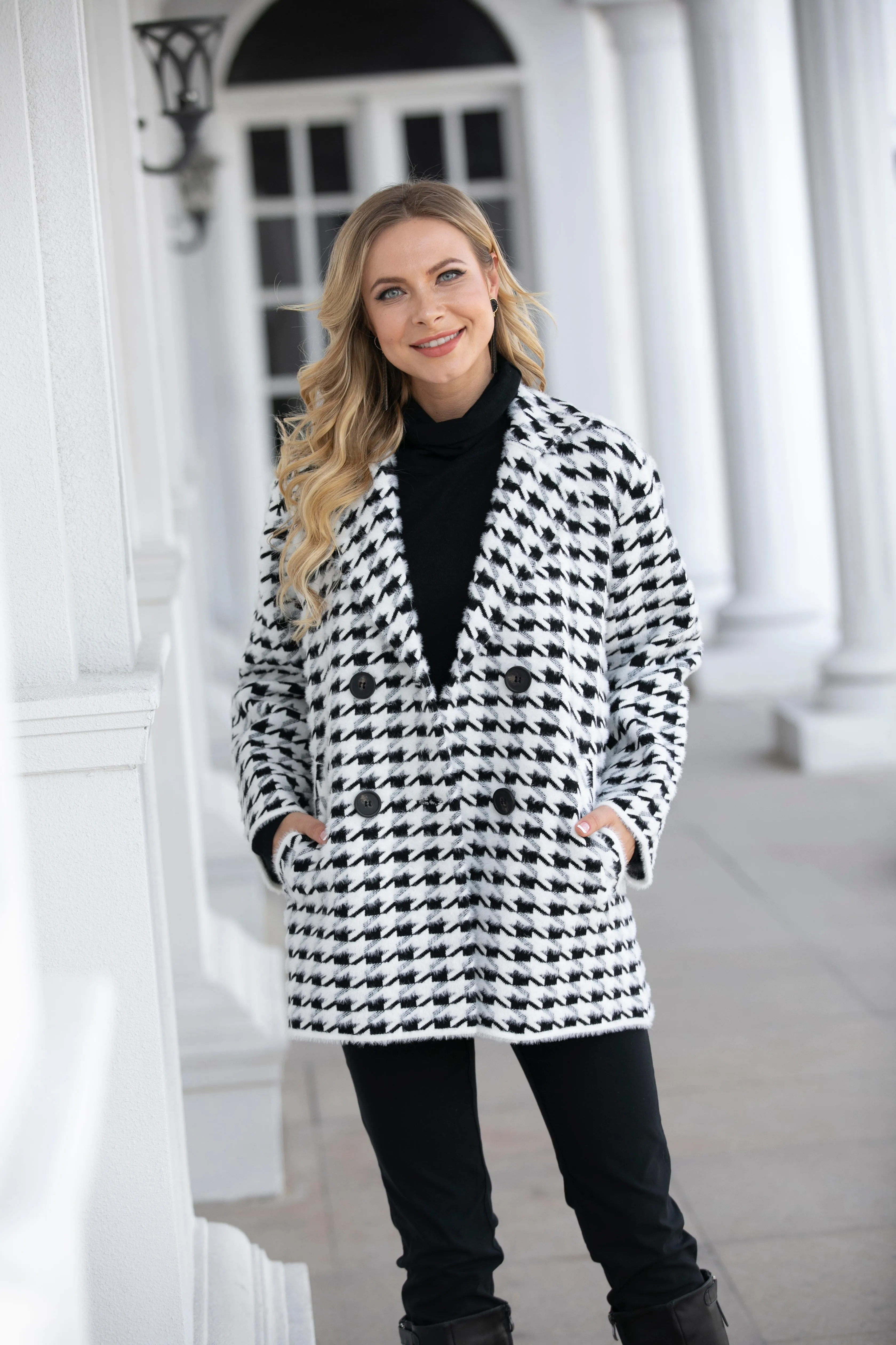 Houndstooth Jacket with Pockets